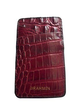 Brahmin Burgundy Croc-Embossed Leather Slim Card Holder Wallet